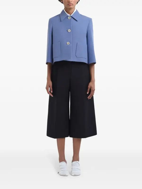 Marni o1w1db10326 Cotton Cropped Jacket in Blue Size L / US 10 / IT 46 - 2 Thumbnail