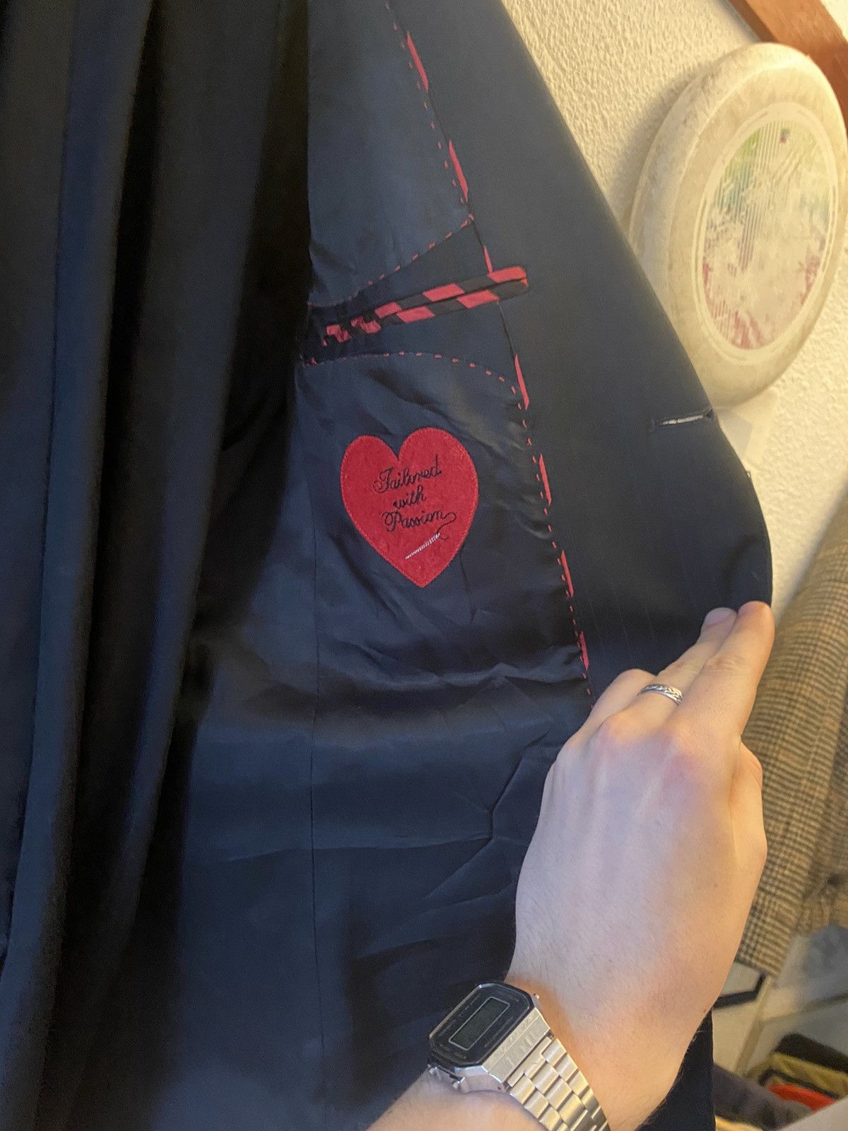 Moschino Navy pinstripe moschino runway suit Size 46R - 2 Thumbnail