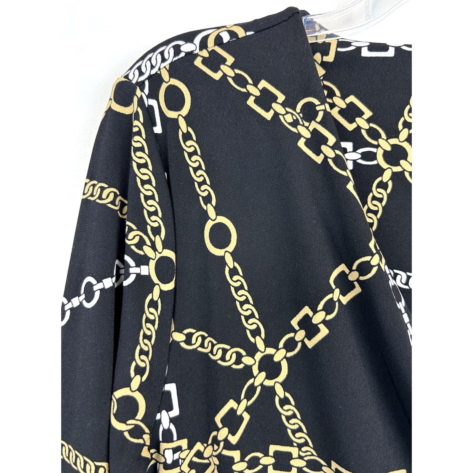 Vintage Chico's Chain Print Midi Dress Womans Small Black Faux Wrap Stretch Equestrian Old Money Dress Size S / US 4 / IT 40 - 4 Thumbnail