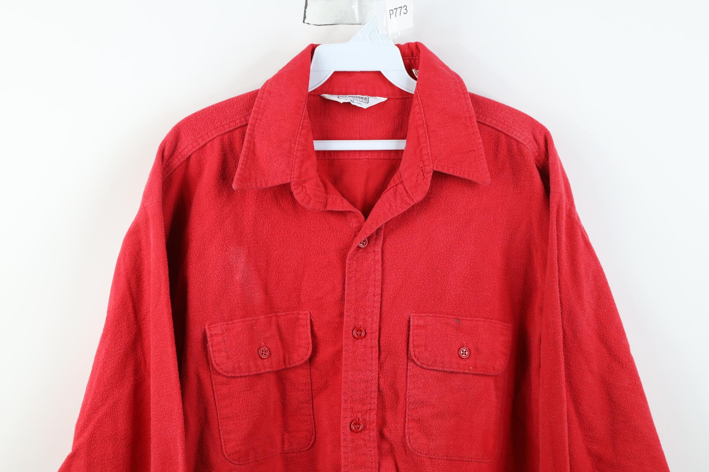 FiveBrother Vintage 70s Five Brother Chamois Cloth Button Shirt Red USA Size US XL / EU 56 / 4 - 2 Thumbnail