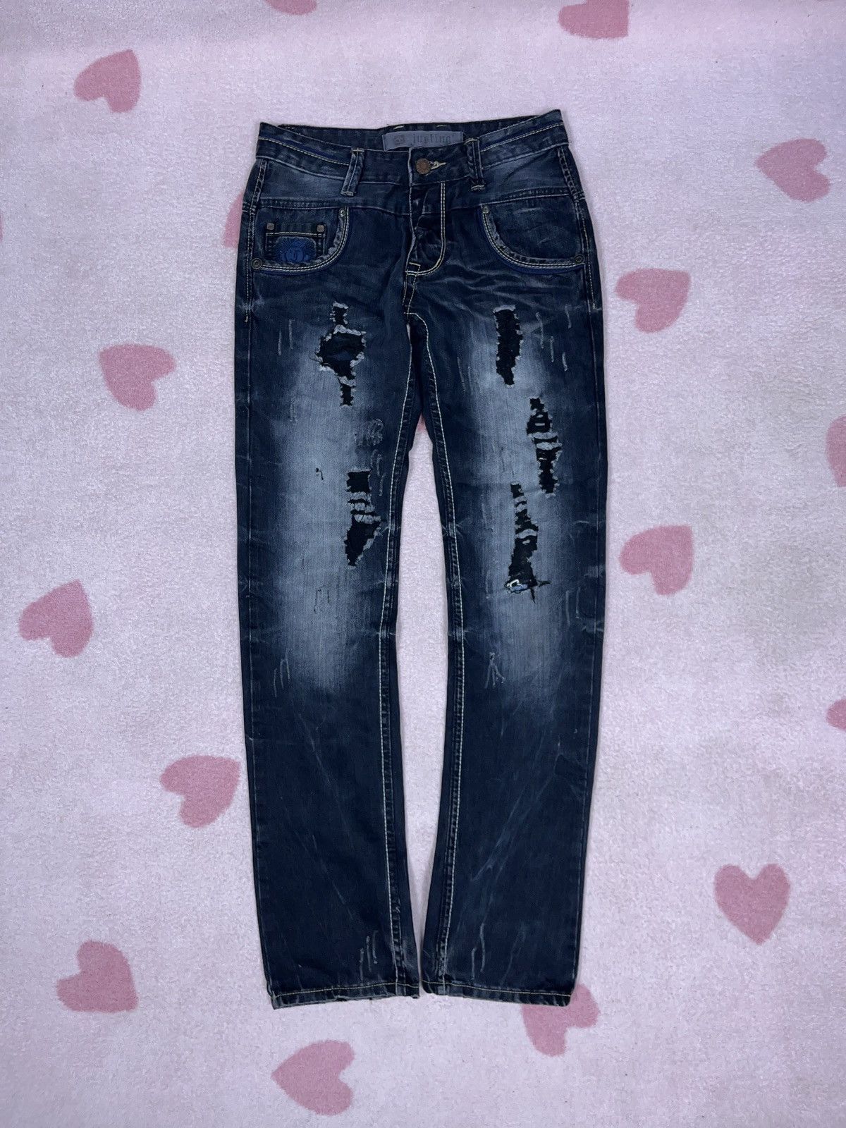 Japanese Brand ➕ drip y2k Justing distressed patchwork jeans la Size US 30 / EU 46 - 1 Thumbnail