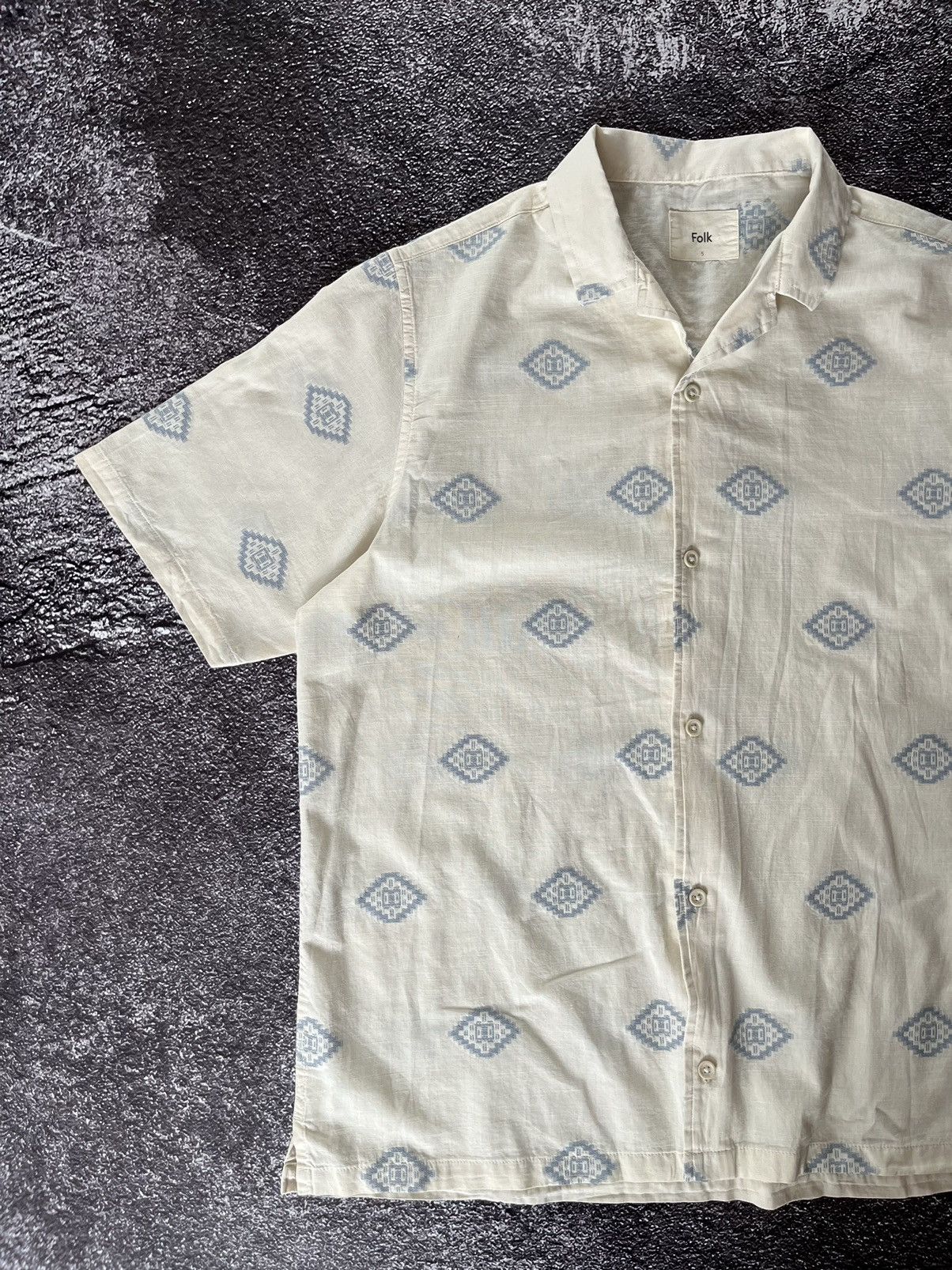 Folk Folk Geometric Diamond Pattern Short Sleeve Shirt Button Up Size US XL / EU 56 / 4 - 2 Thumbnail