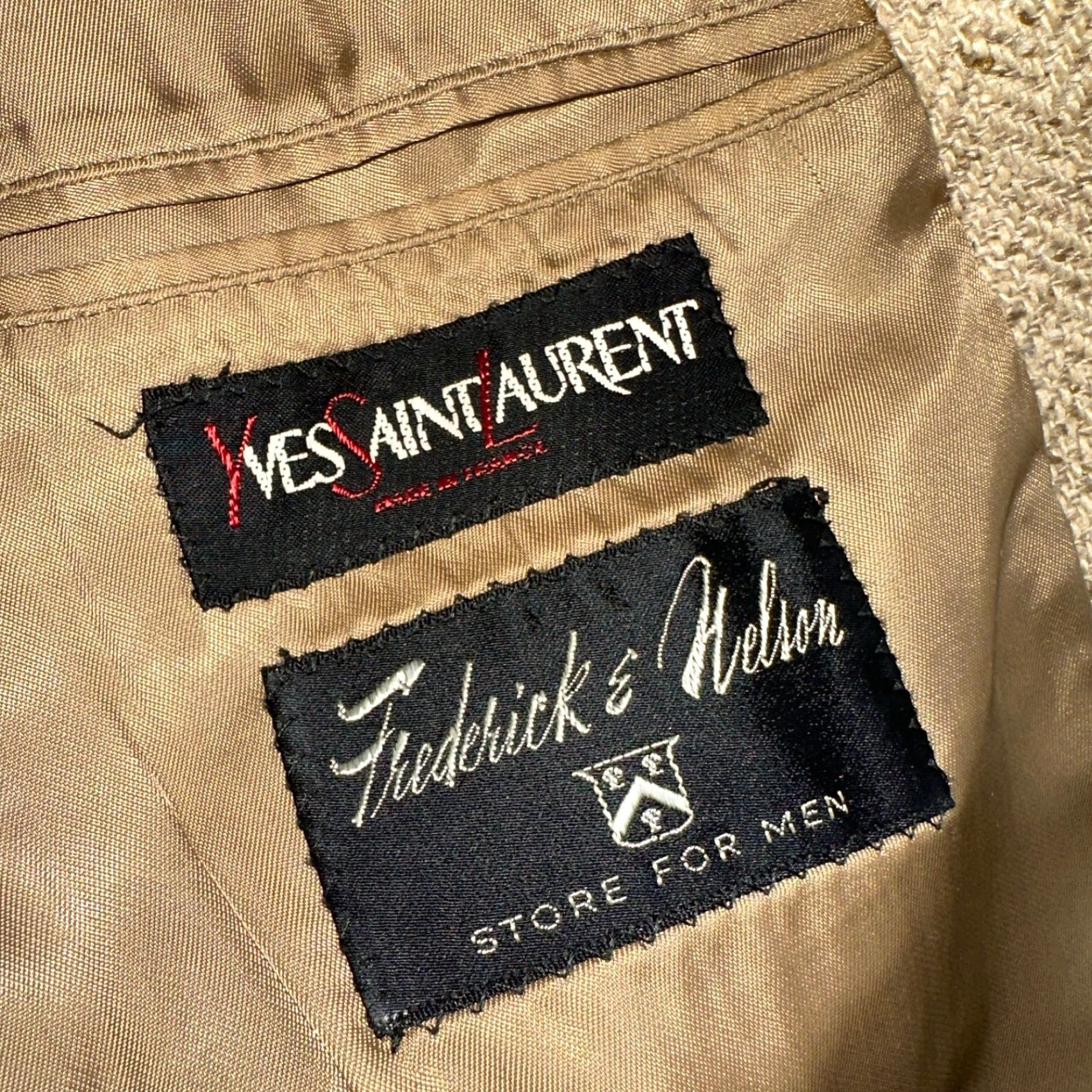 Yves Saint Laurent VINTAGE Yves Saint Laurent Blazer Coat Men 38 Beige Tweed France 80s Classic Designer Size 38R - 3 Thumbnail