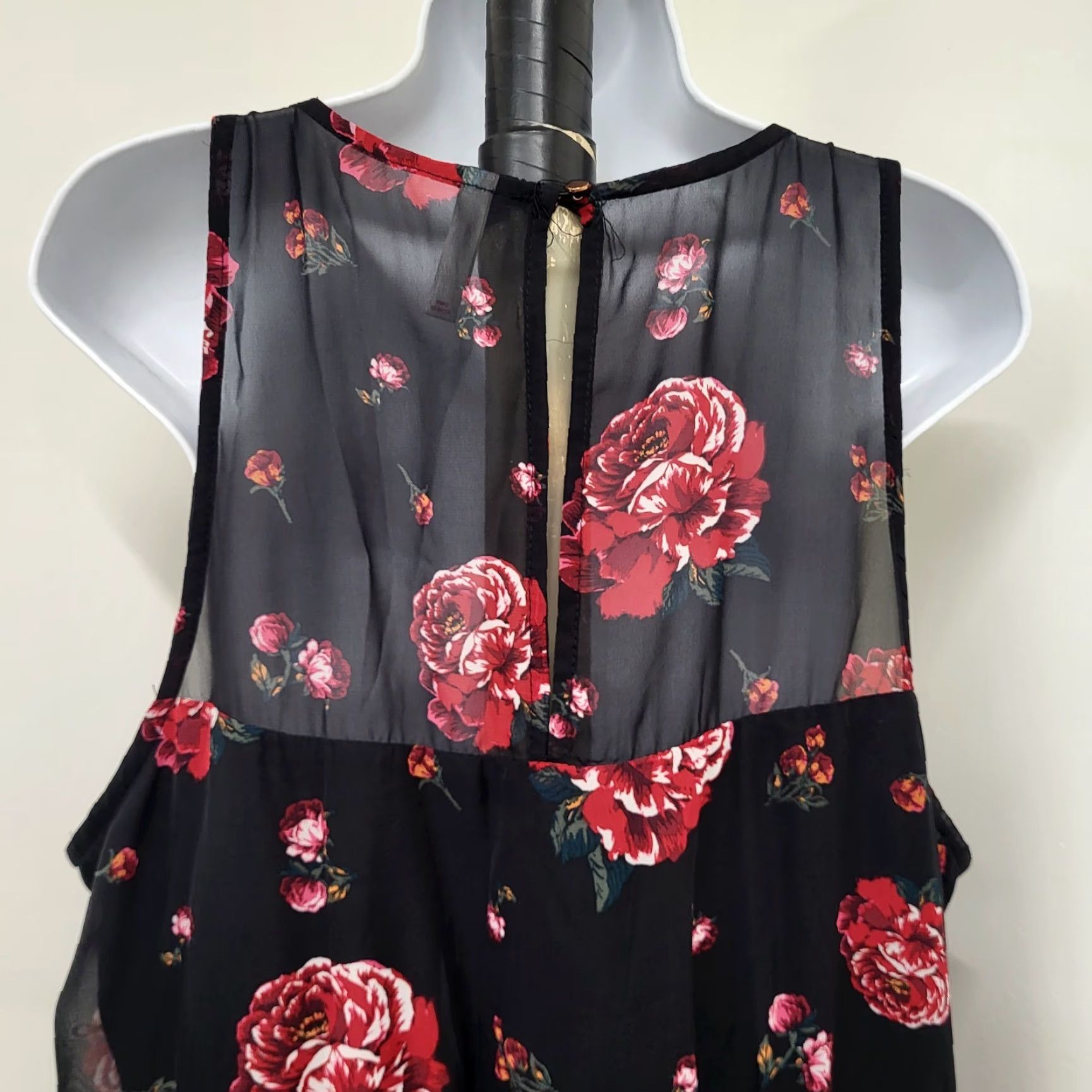 Vintage Xhilaration Dress Women's XL Black Floral A-Line Knee Length Sleeveless Size XL / US 12-14 / IT 48-50 - 7 Thumbnail