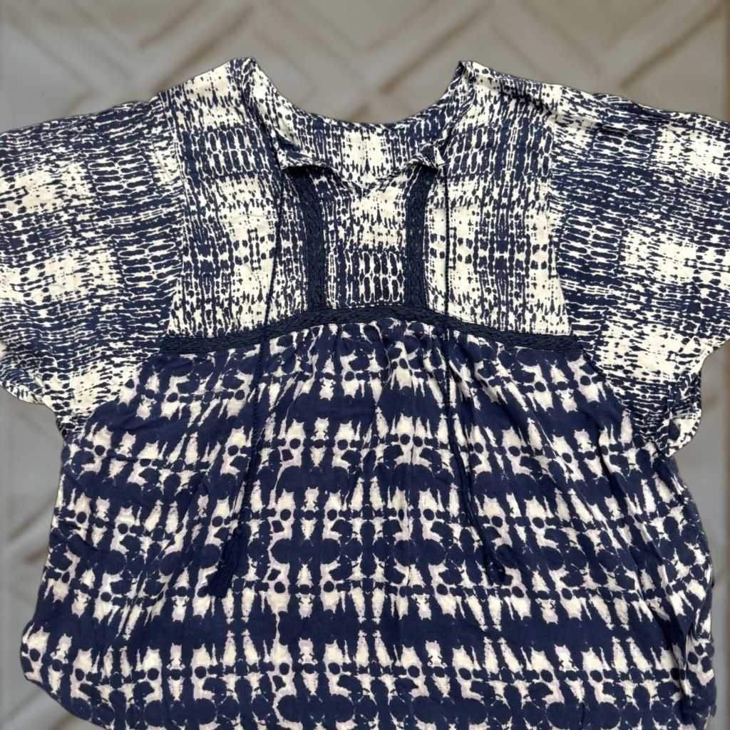 Vintage VINTAGE Beach Lunch Lounge Blouse Shirt Womens 1X Blue White Boho Tie-Dye Dolman Sleeve V-Neck Casual Beach Peasant Top Mens? Size XL / US 12-14 / IT 48-50 - 1 Thumbnail