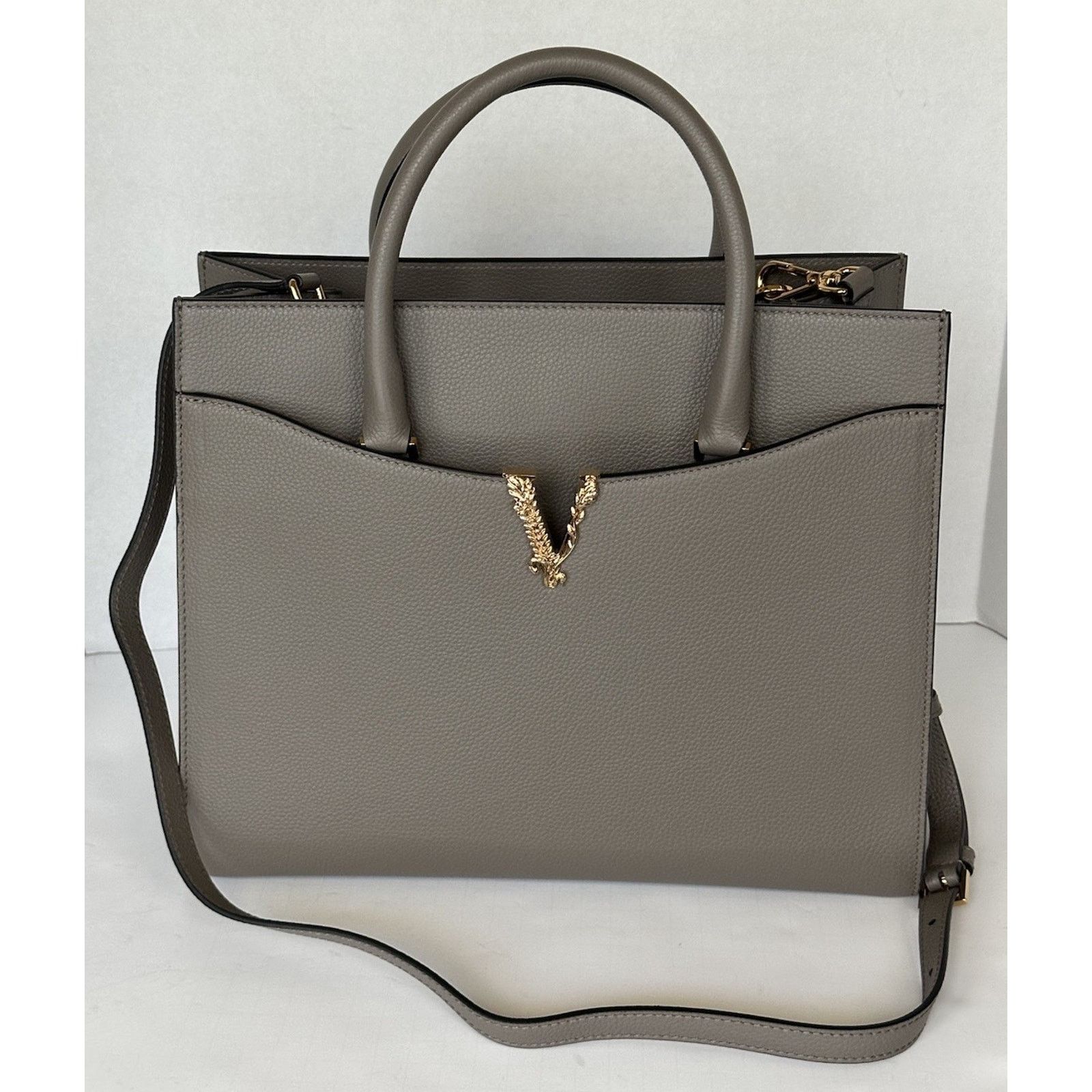 Versace Versace Virtus Grainy Leather Grey Large Bag 1005961 Size ONE SIZE - 2 Thumbnail