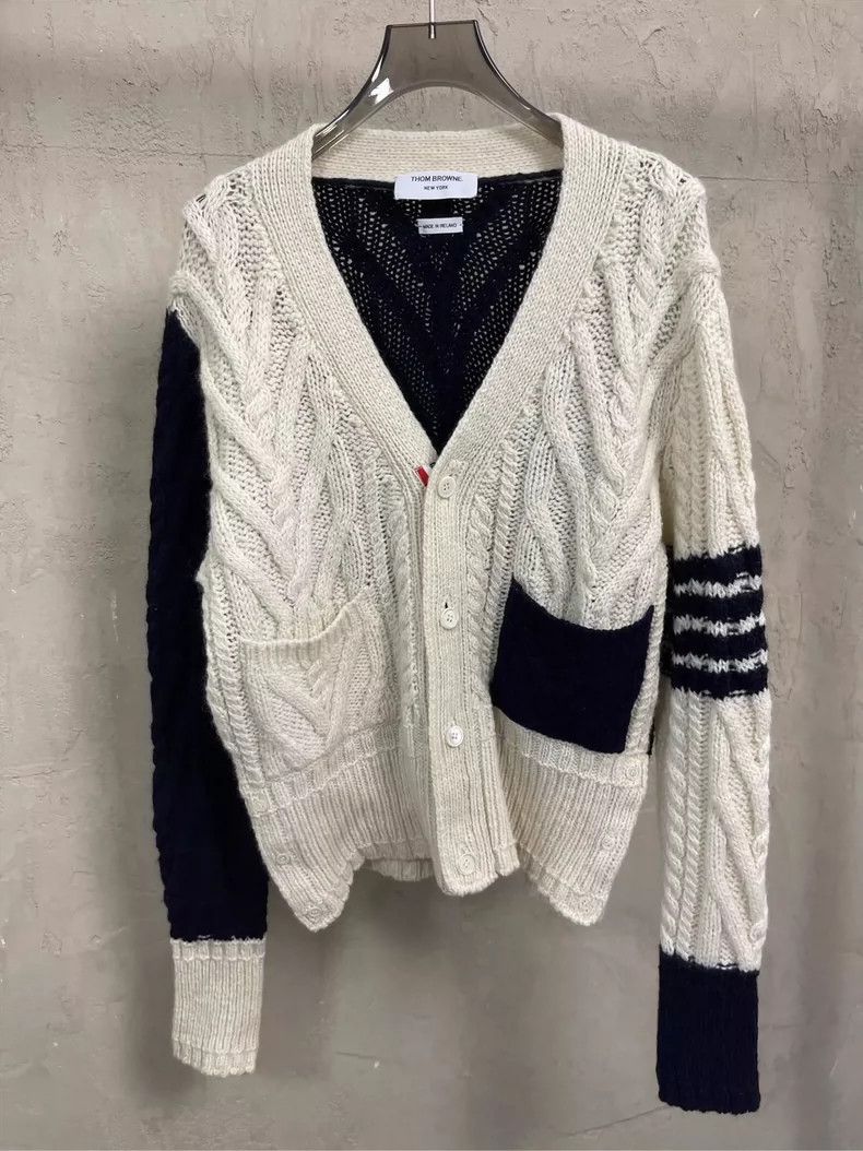Thom Browne Thom Browne size2 A beige and dark blue striped wool sweate Size US M / EU 48-50 / 2 - 3 Thumbnail