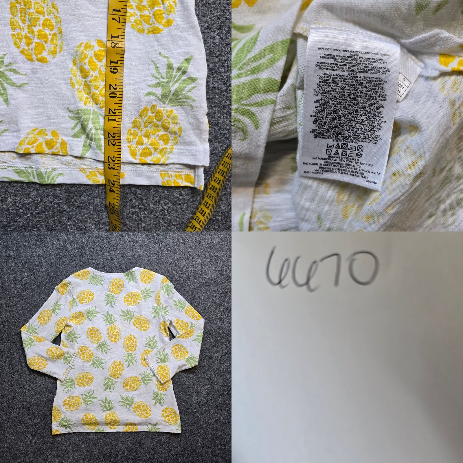 Brooks Brothers Brooks Brothers Top Womens Size Small Yellow Pineapples Long Sleeve Casual Blouse Regular Knit Cotton V-Neck Pullover Size S / US 4 / IT 40 - 8 Thumbnail