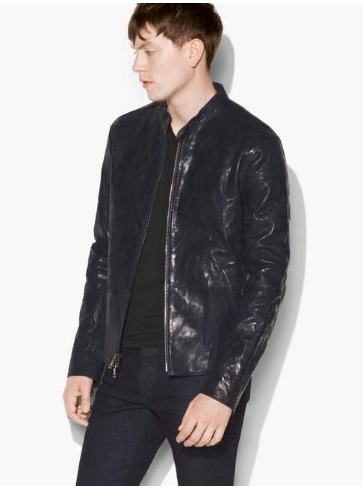 John Varvatos Leather Backzip Crinkled Jacket EU 46 USA 36 Size US S / EU 44-46 / 1 - 1 Thumbnail