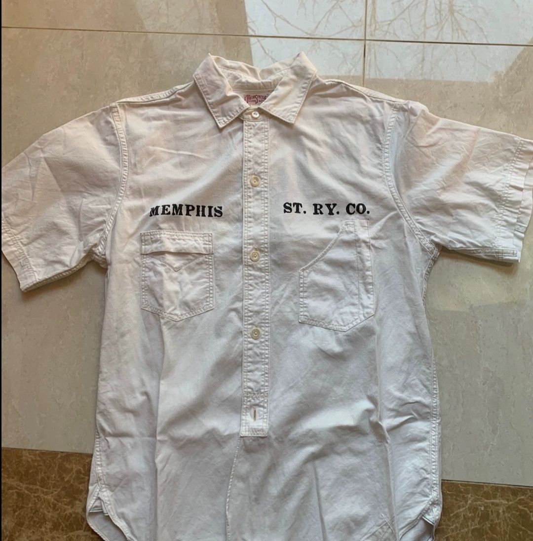 image of Freewheelers "conductor-M.s.ry"white Short Sleeve Shirt, Men's (Size Medium)
