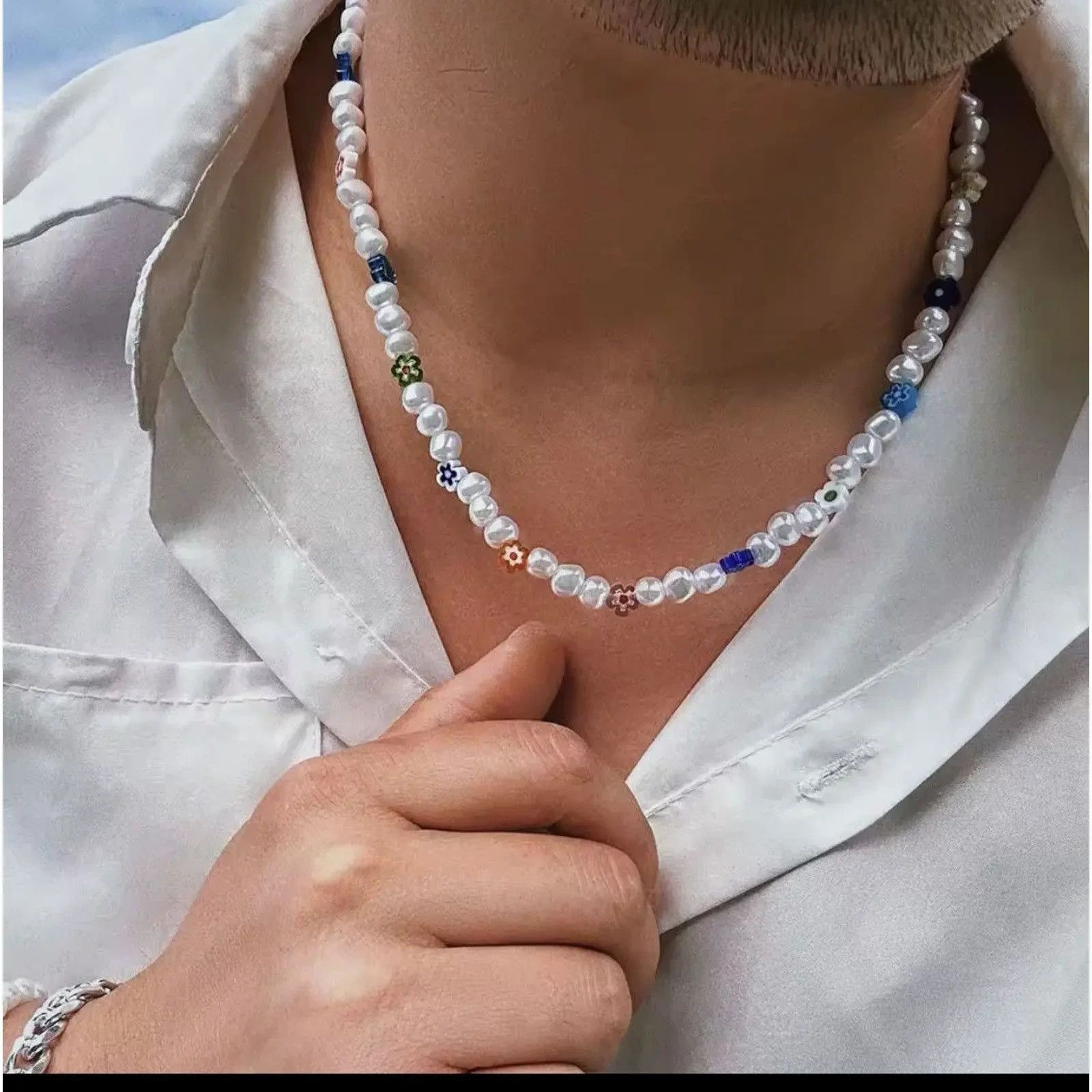 Jewelry Pearl Choker Flower Necklace Y2K Fashion Size ONE SIZE - 5 Thumbnail