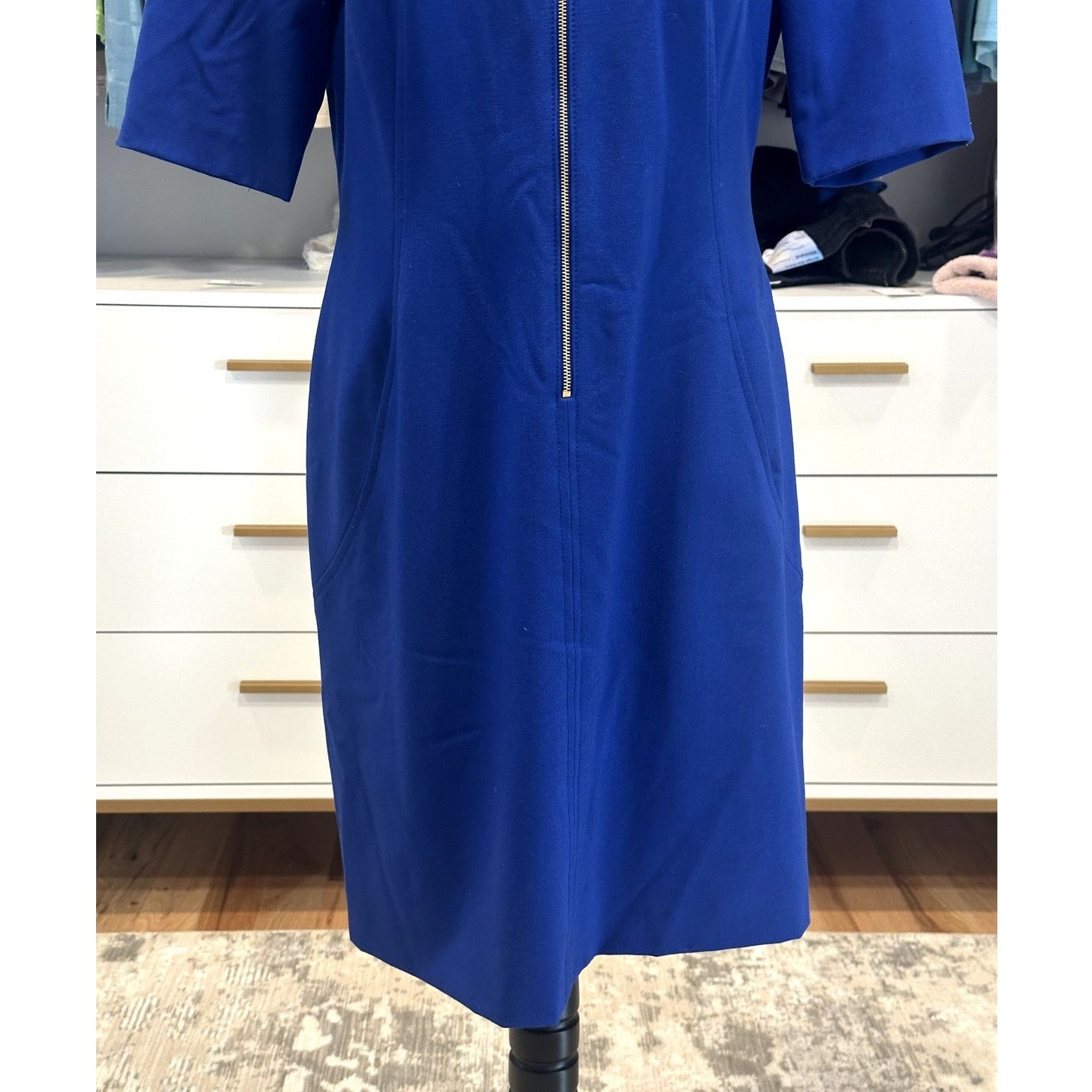 Other Tahari Cobalt Blue Front Zip Sheath Knee Length Dress 10 Size L / US 10 / IT 46 - 4 Thumbnail