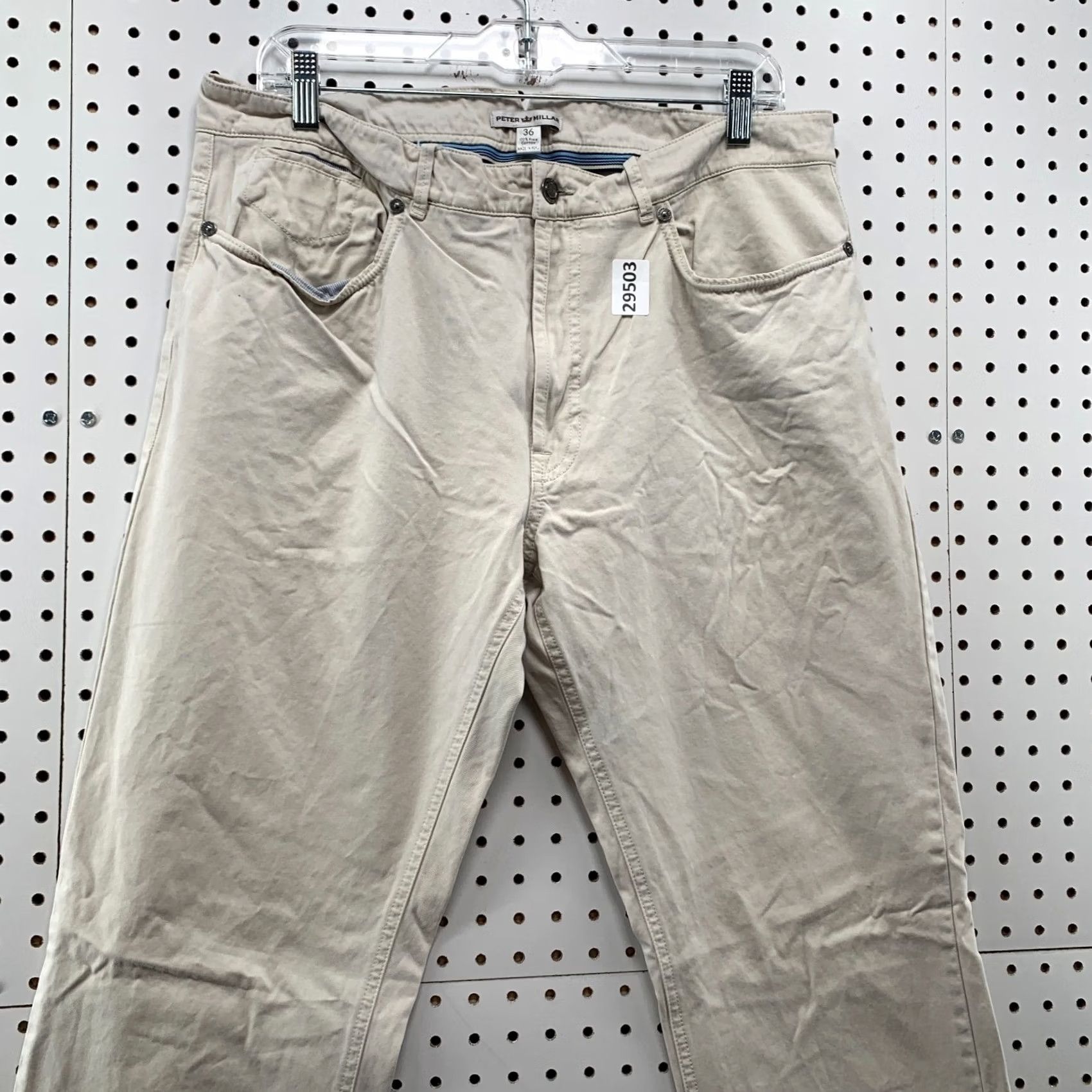 Peter Millar Peter Millar Chino Pants Men 35x33 Beige Micro Striped Flat Front Pima Cotton Size US 35 - 6 Thumbnail
