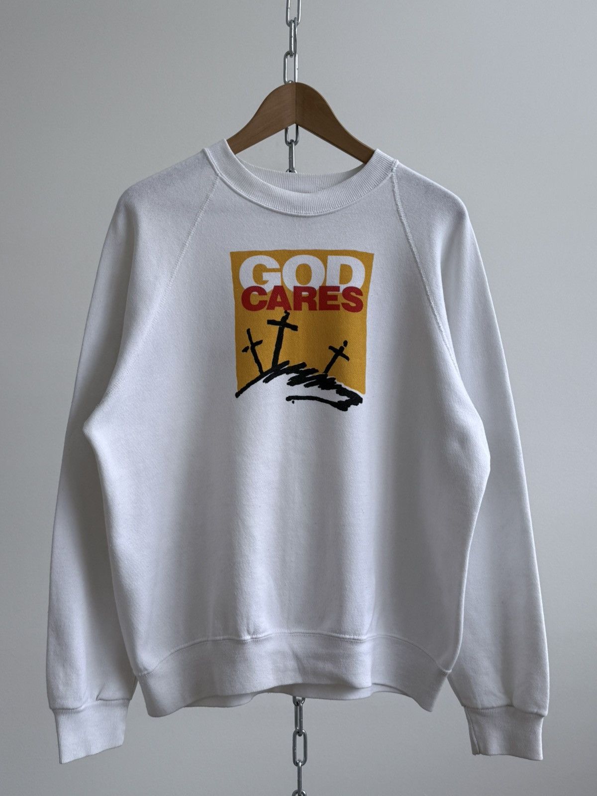 Vintage Vintage 90s God Cares Christian Sweatshirt Size US XL / EU 56 / 4 - 1 Thumbnail