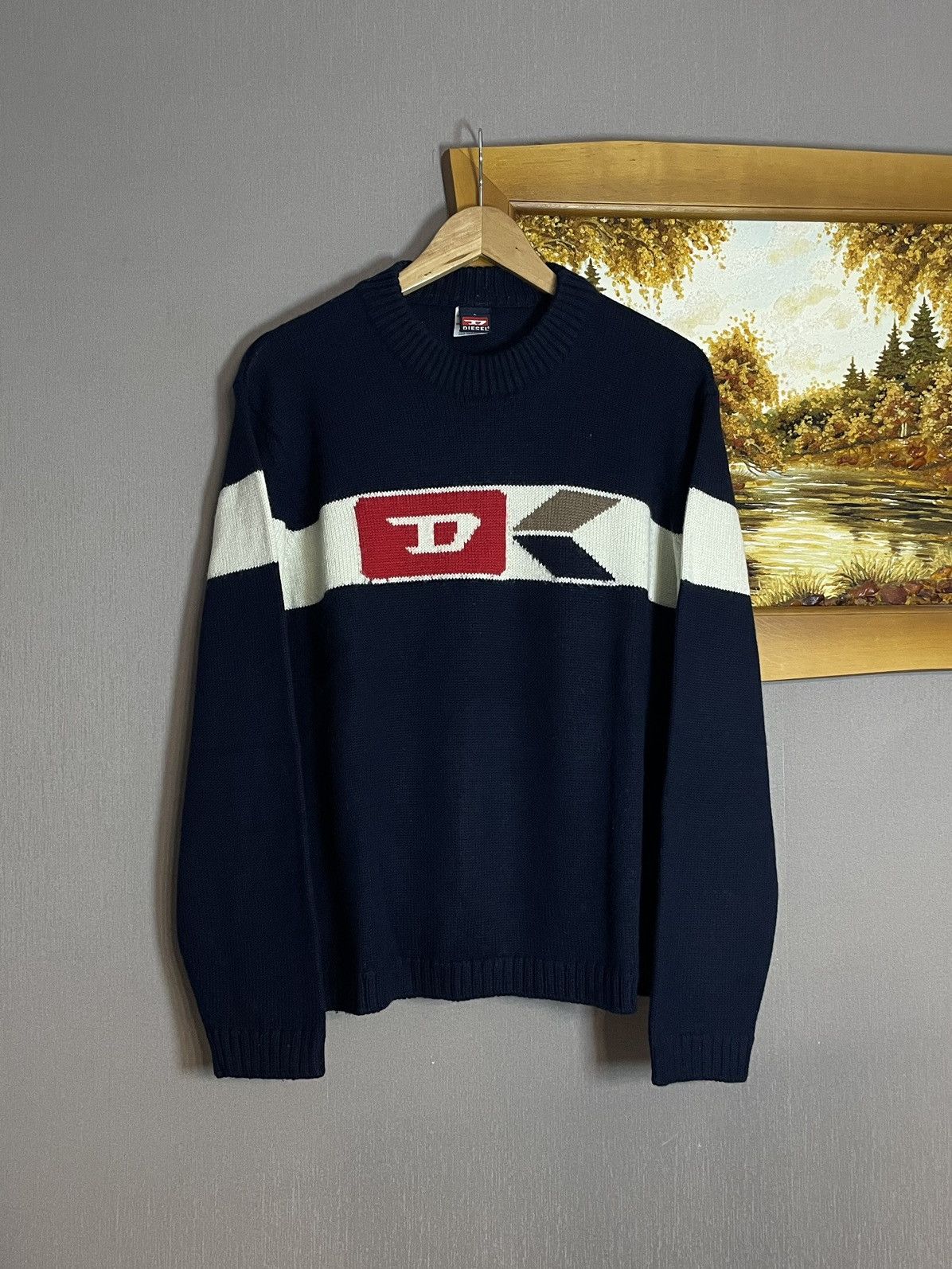 Diesel Rare 🔥 Vintage Diesel D Logo Knit Sweater Jumper Crewneck Size US L / EU 52-54 / 3 - 1 Thumbnail