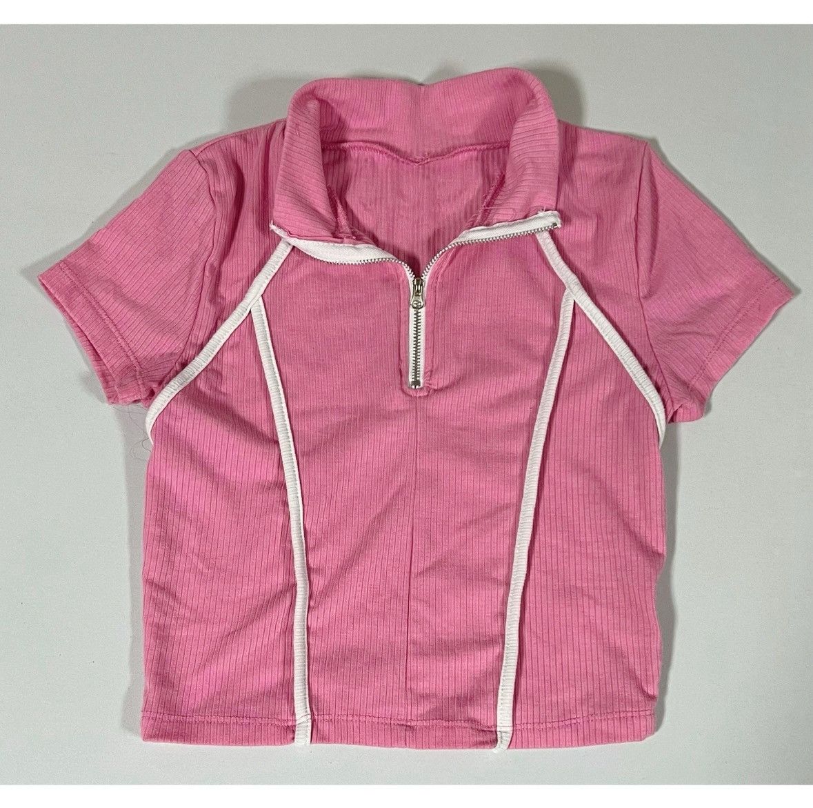 Japanese Brand Pink Zippered Mock-Neck Shirt Crop Top Blouse Tee Size S 🌸✨ Size S / US 4 / IT 40 - 1 Thumbnail