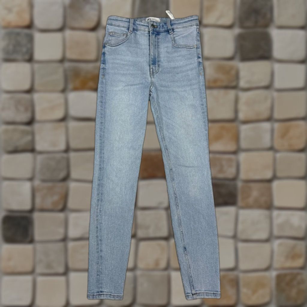 Zara Zara Jeans Womens 6 Blue Denim Logo Stretch High Rise Skinny 26x27 Adult Regular Button Zip Size 28" / US 6 / IT 42 - 1 Thumbnail