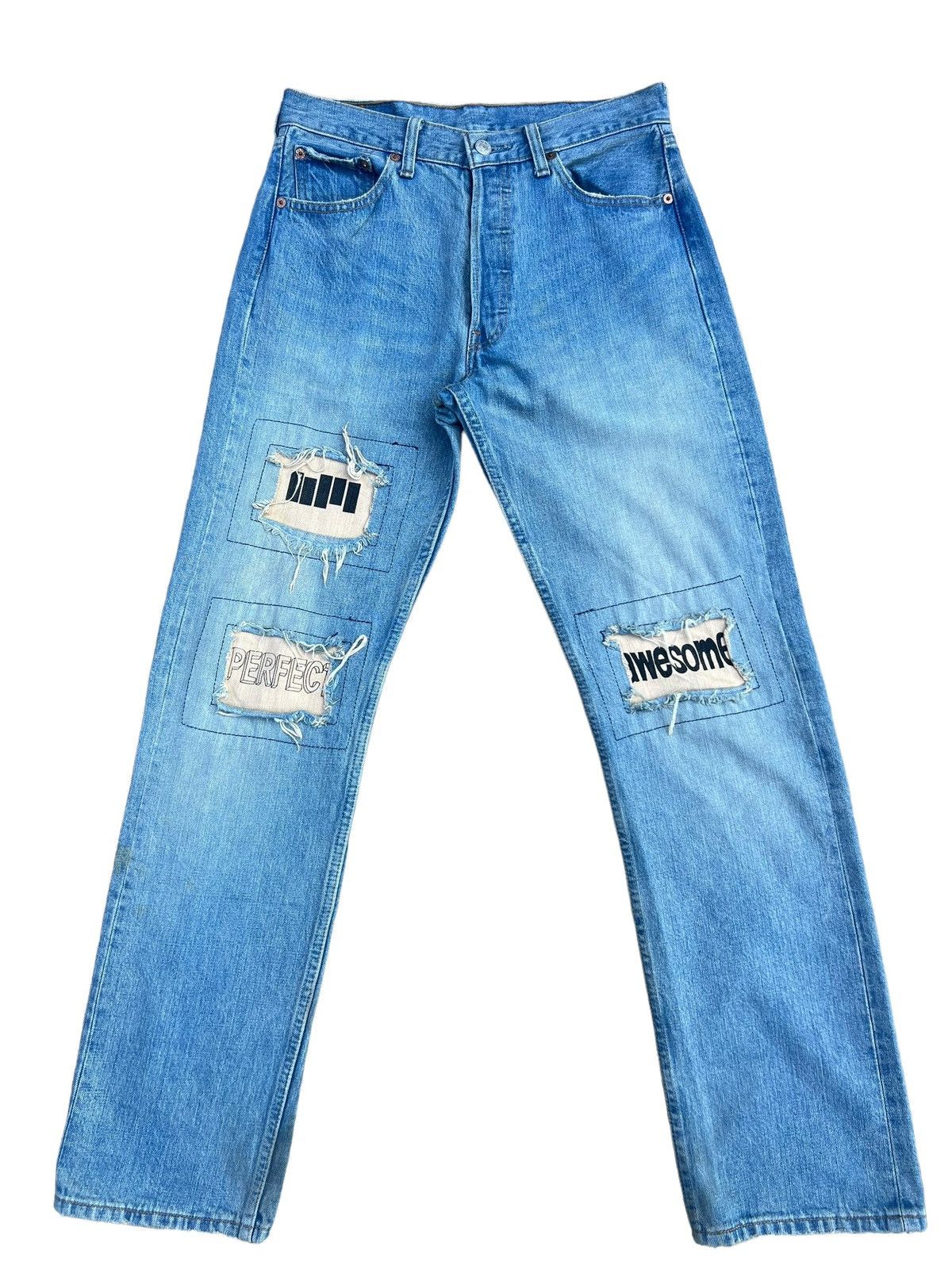 image of Levis x Vintage 2002 Levi’S 501 Fade Denim Patchwork Jeans in Blue, Men's (Size 30)