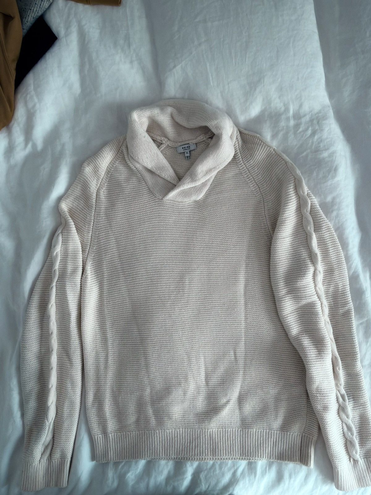Reiss Reiss Cream Wool-Cashmere Shawl Collar Knit Sweater Size US XL / EU 56 / 4 - 2 Thumbnail