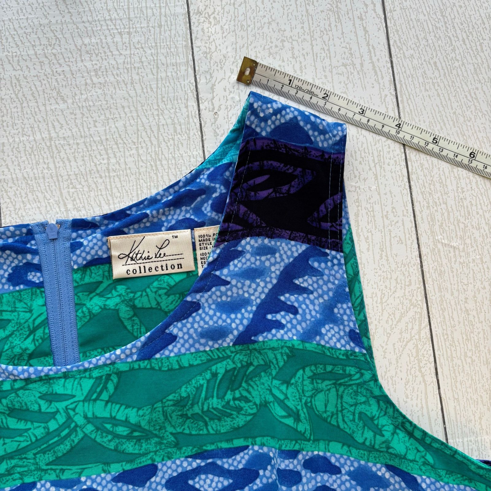 Other Kathie Lee Collection Blue Green Tropical Shift Dress 16 Size XXL / US 16-18 / IT 52-54 - 4 Thumbnail