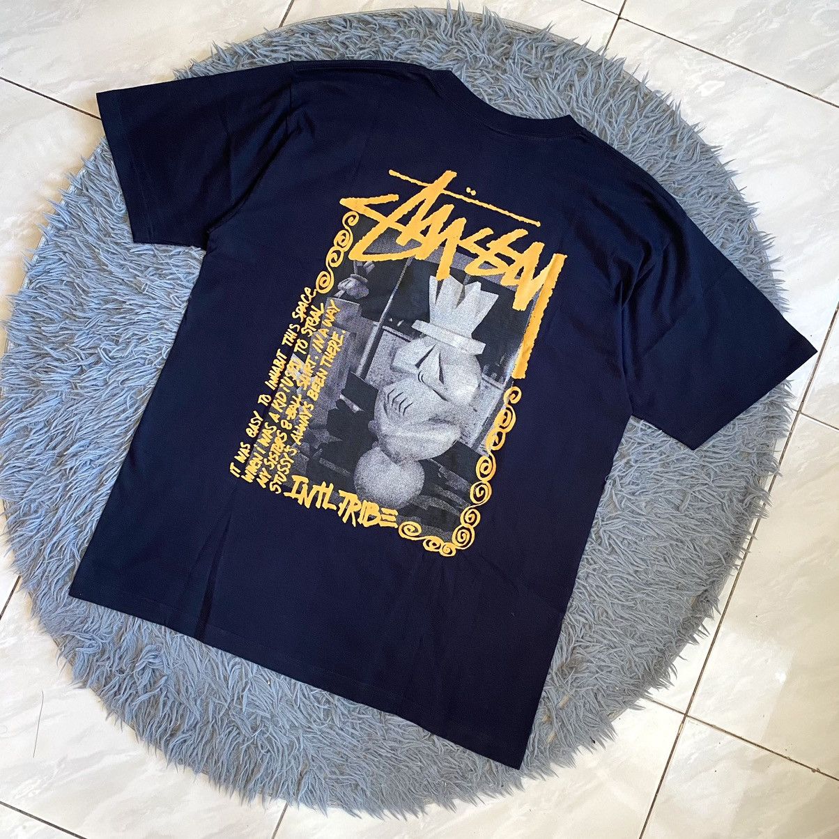 image of Stussy Tiki Tee in Navy, Men's (Size Large)