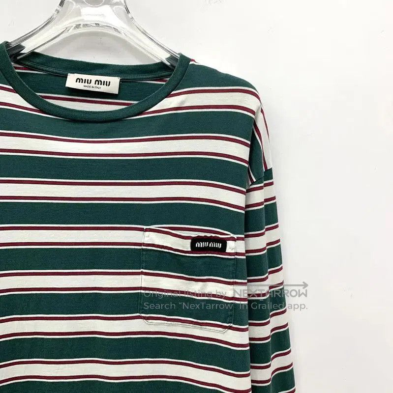 Miu Miu Miu Miu Striped Long Sleeve Cotton Tee . Size S / US 4 / IT 40 - 2 Thumbnail