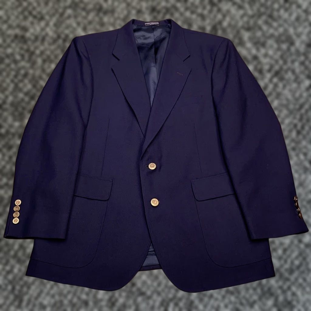Vintage VINTAGE Arnold Palmer Sport Coat Mens 42S Navy Blue Wool Jacket Single-Breasted Notch Lapel 3-Button Sleeve Two-Button Front 90s Mens Size US XS / EU 42 / 0 - 1 Thumbnail