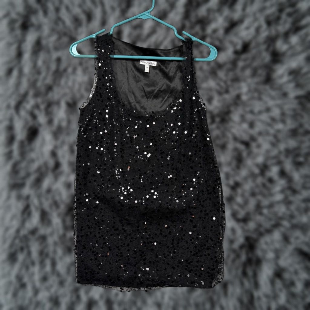 Vintage VINTAGE Fashion Bug Tank Top Womens M Black Sequin Party Gothic 90s Retro - Shirt (Tank) - 00s? Size M / US 6-8 / IT 42-44 - 1 Thumbnail