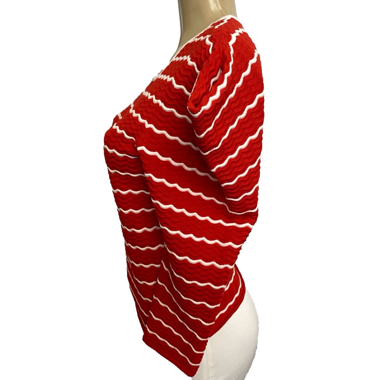 Carolina Herrera CAROLINA HERRERA Ruffled Striped Pointelle Knit Top Sweater Size S / US 4 / IT 40 - 6 Thumbnail