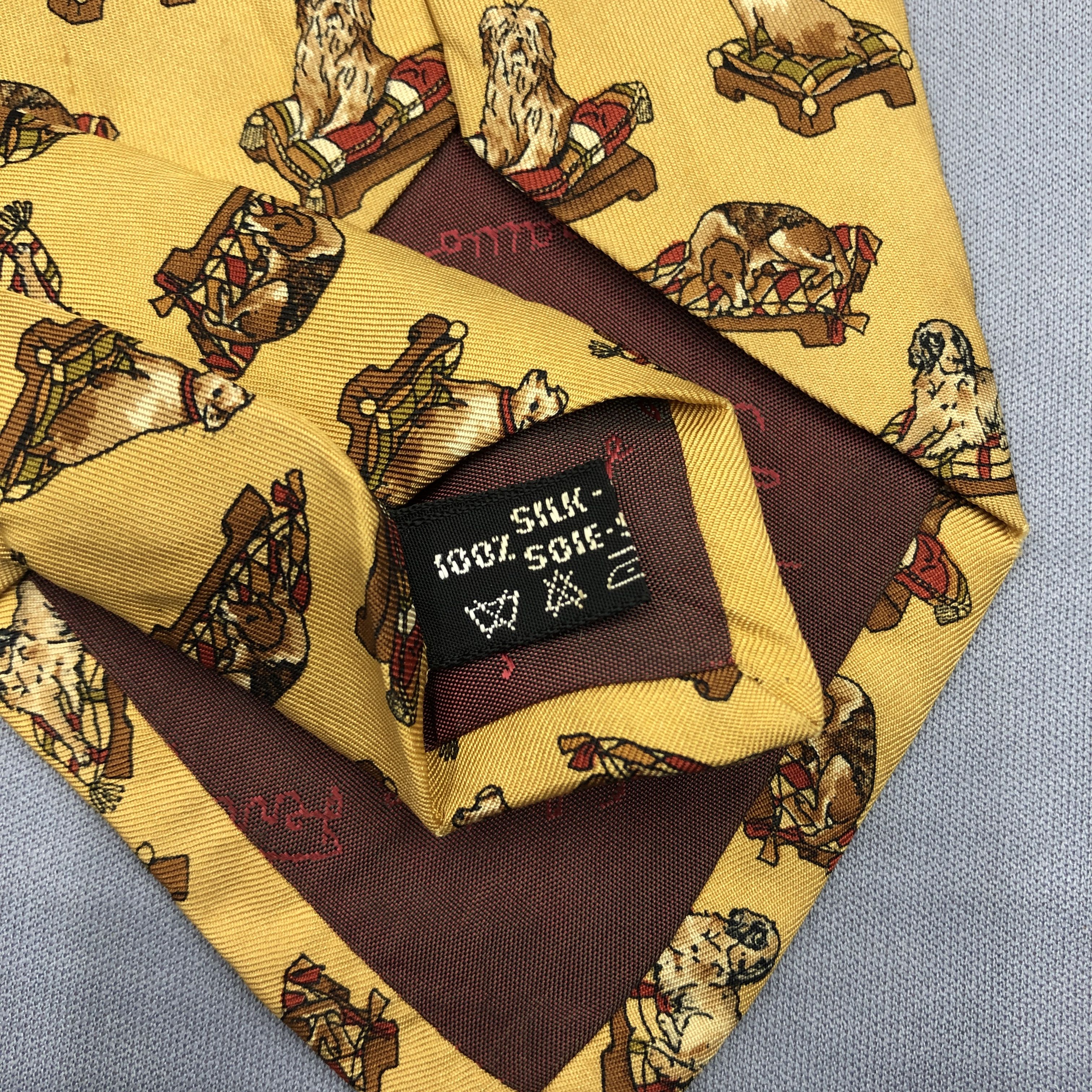 Salvatore Ferragamo Vintage Salvatore Ferragamo SILK Necktie Dogs Motif Cravate Size ONE SIZE - 7 Thumbnail