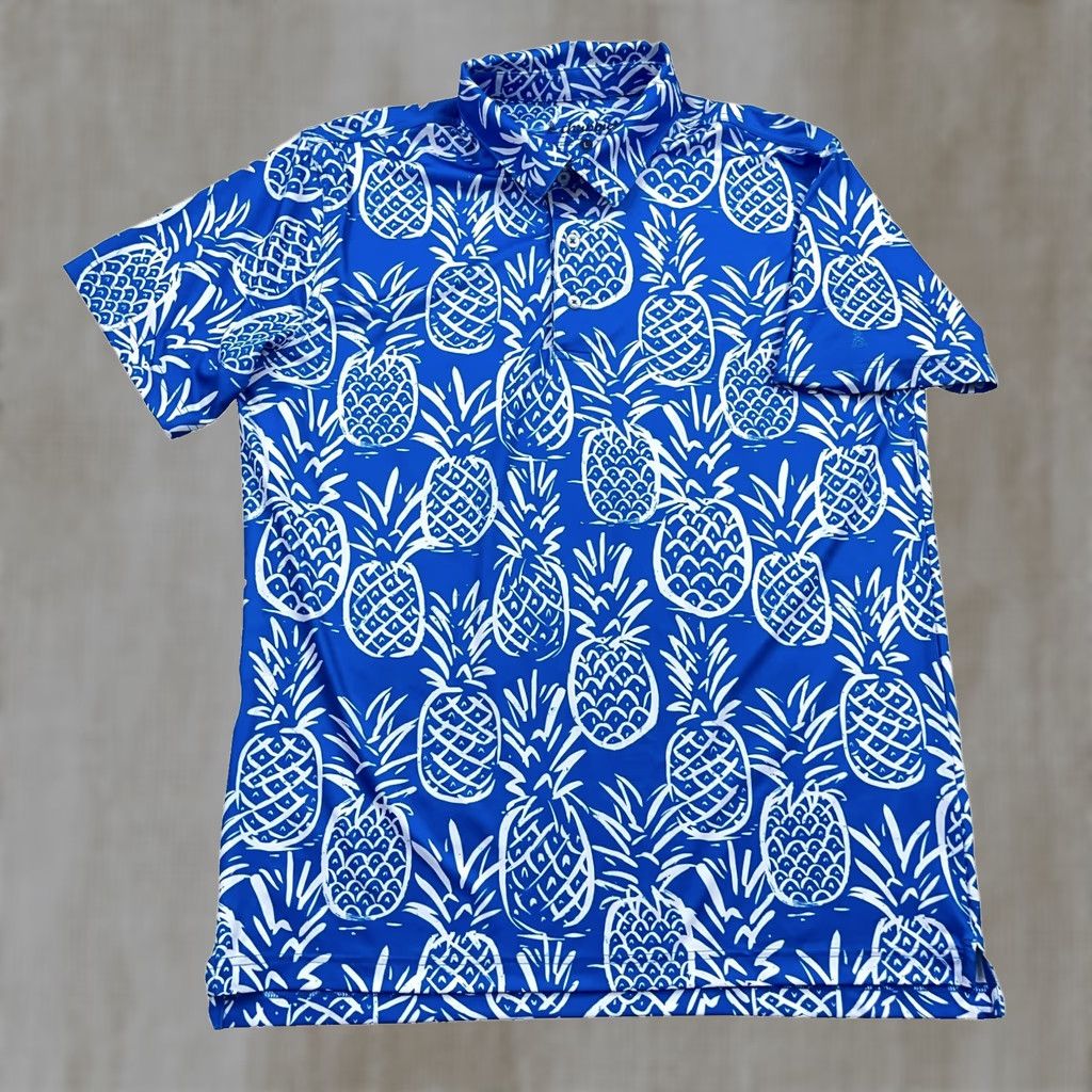 Chubbies Chubbies Polo Shirt Men L Blue Pineapple Print Performance Golf Wicking Casual Short Sleeve Vintage: No (adjusted per rules) Size US L / EU 52-54 / 3 - 1 Thumbnail