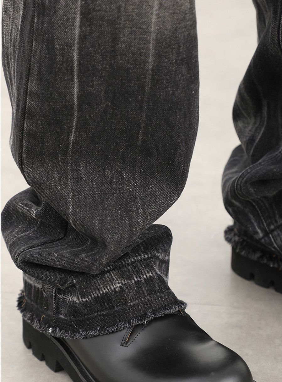Jean × Vintage Black Gray Denim Raw Edge Loose Jeans Size US 29 - 4 Thumbnail