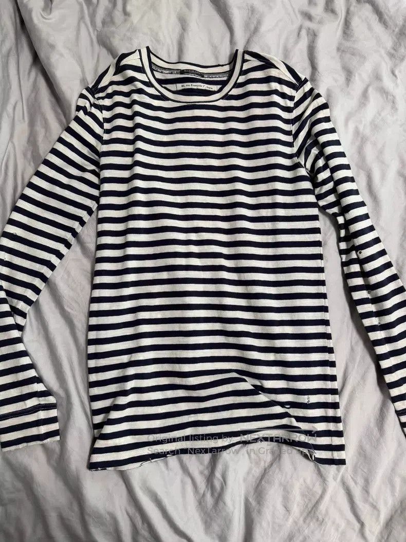Balmain BALMAIN Navy Striped Long Sleeve Destroyed T-Shirt i Size US S / EU 44-46 / 1 - 1 Thumbnail