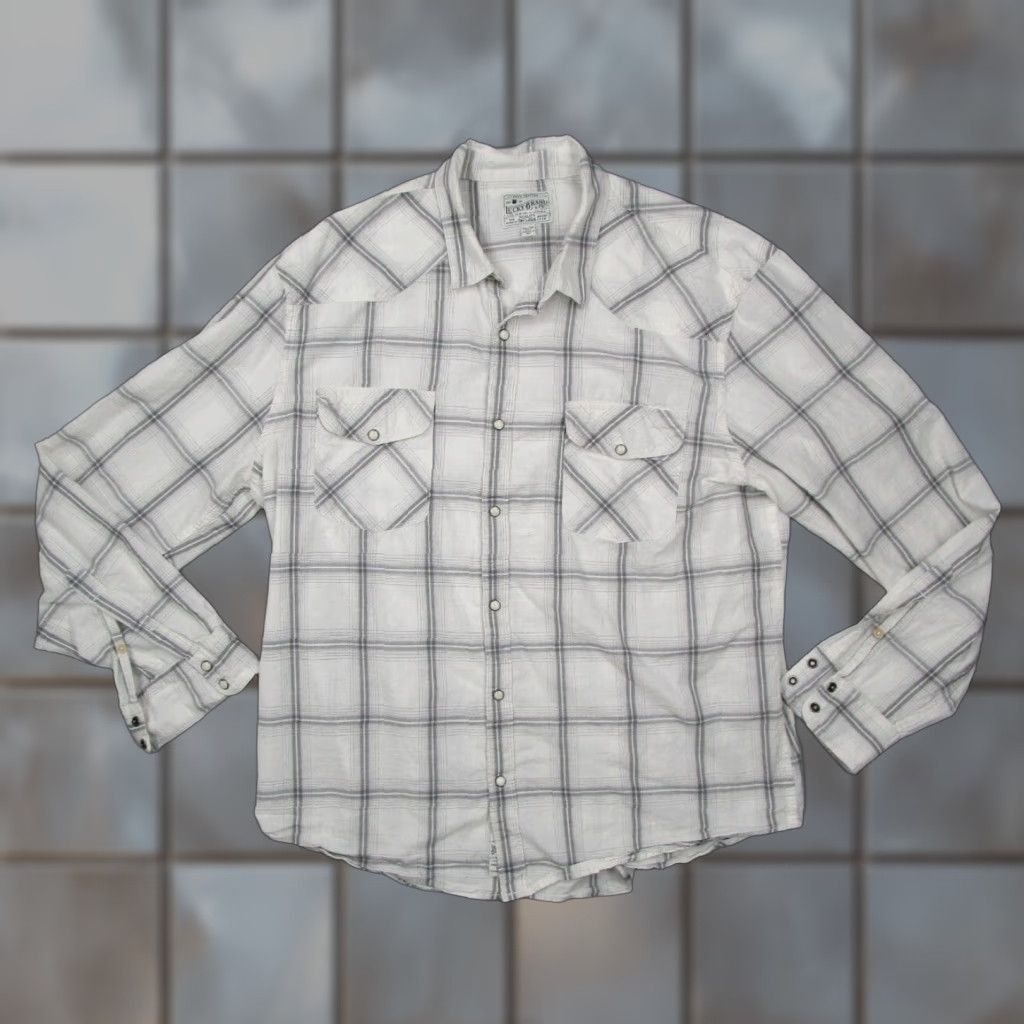 Lucky Brand VINTAGE Lucky Brand Men's Shirt XL White Button Up Western Cowboy Plaid 2010s Size US XL / EU 56 / 4 - 1 Thumbnail