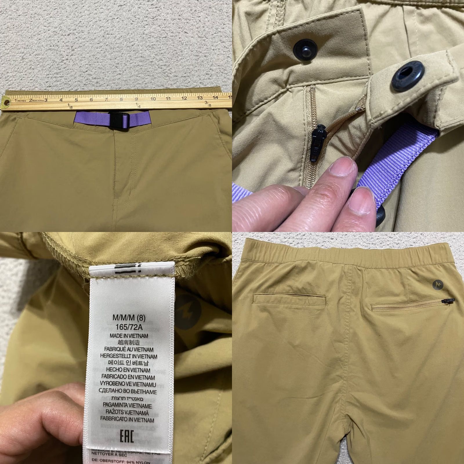 Marmot Marmot Womens Pants Beige Mid Straight Nylon Spandex Belted Pockets Logo 8 B Size 30" / US 8 / IT 44 - 8 Thumbnail