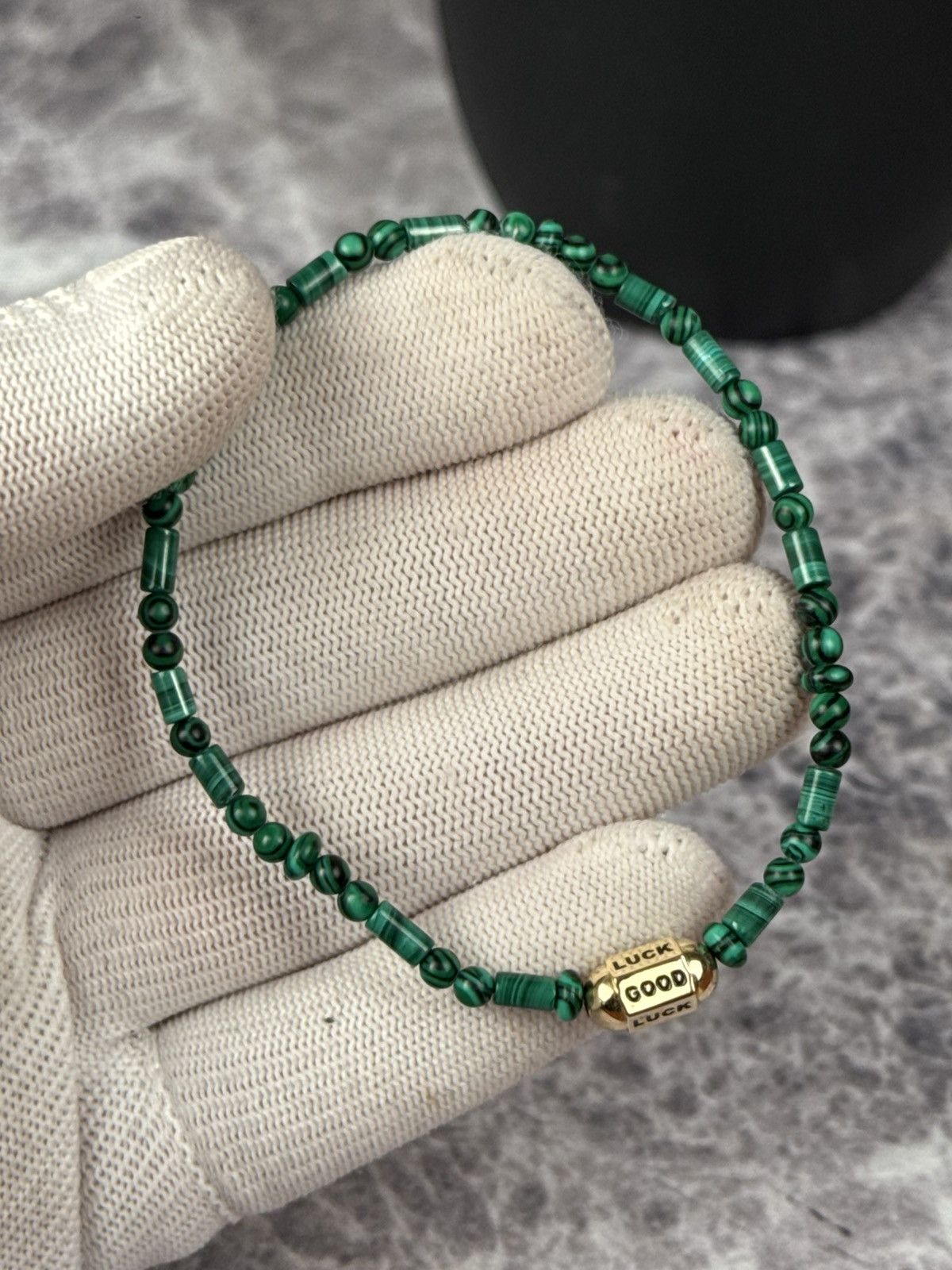 Luis Morais Malachite 14kt Yellow Gold Bolt Bead Bracelet