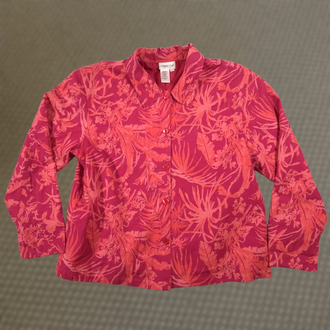 Coldwater Creek Coldwater Creek Shirt Womens L Pink Floral Tropical Button Front Lined Top Size L / US 10 / IT 46 - 1 Thumbnail