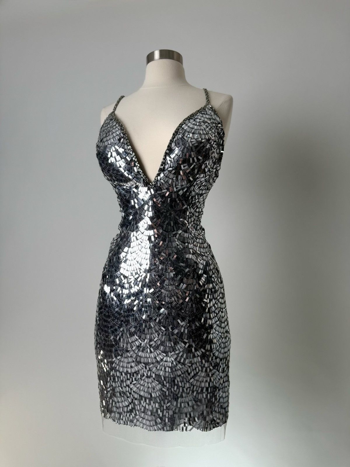 Other Brand New US 14 Jovani Mini Evening Dress in Silver Color Size XL / US 12-14 / IT 48-50 - 2 Thumbnail