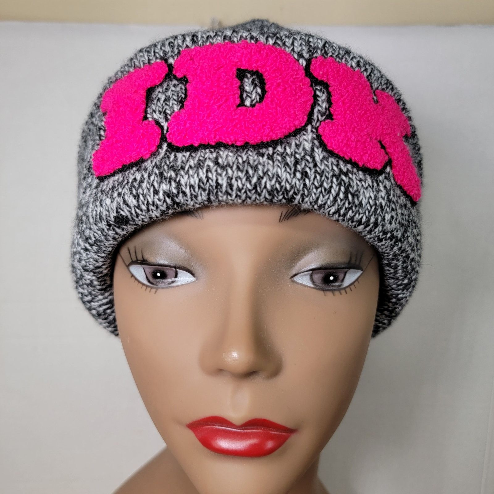 Other Unisex Grey Beanie w/ Pink Letters "IDK" - One Size Size ONE SIZE - 2 Thumbnail