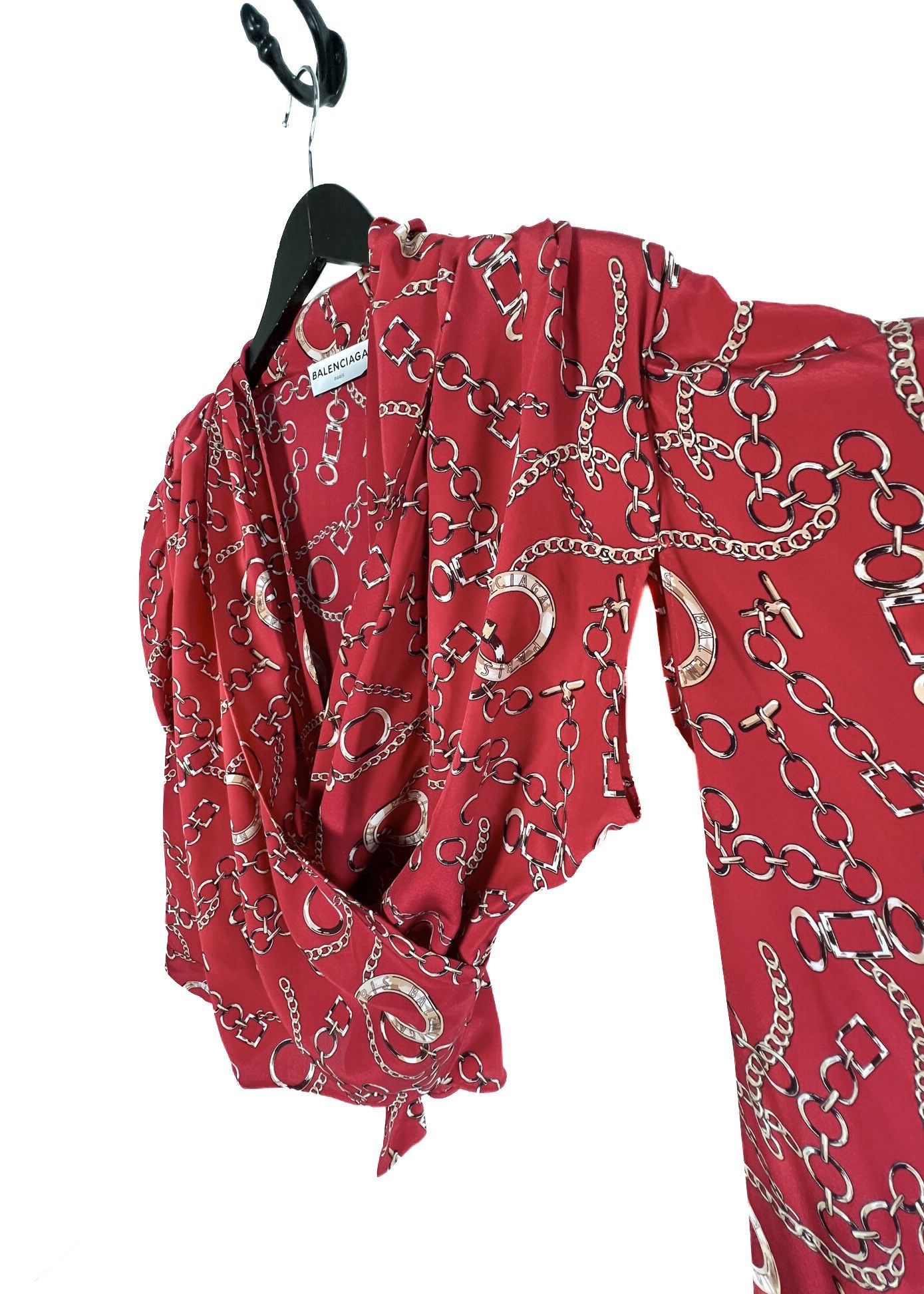 Balenciaga Balenciaga FW 2017 Red Chain Print Wrap Silk Kimono Blouse Size M / US 6-8 / IT 42-44 - 4 Thumbnail