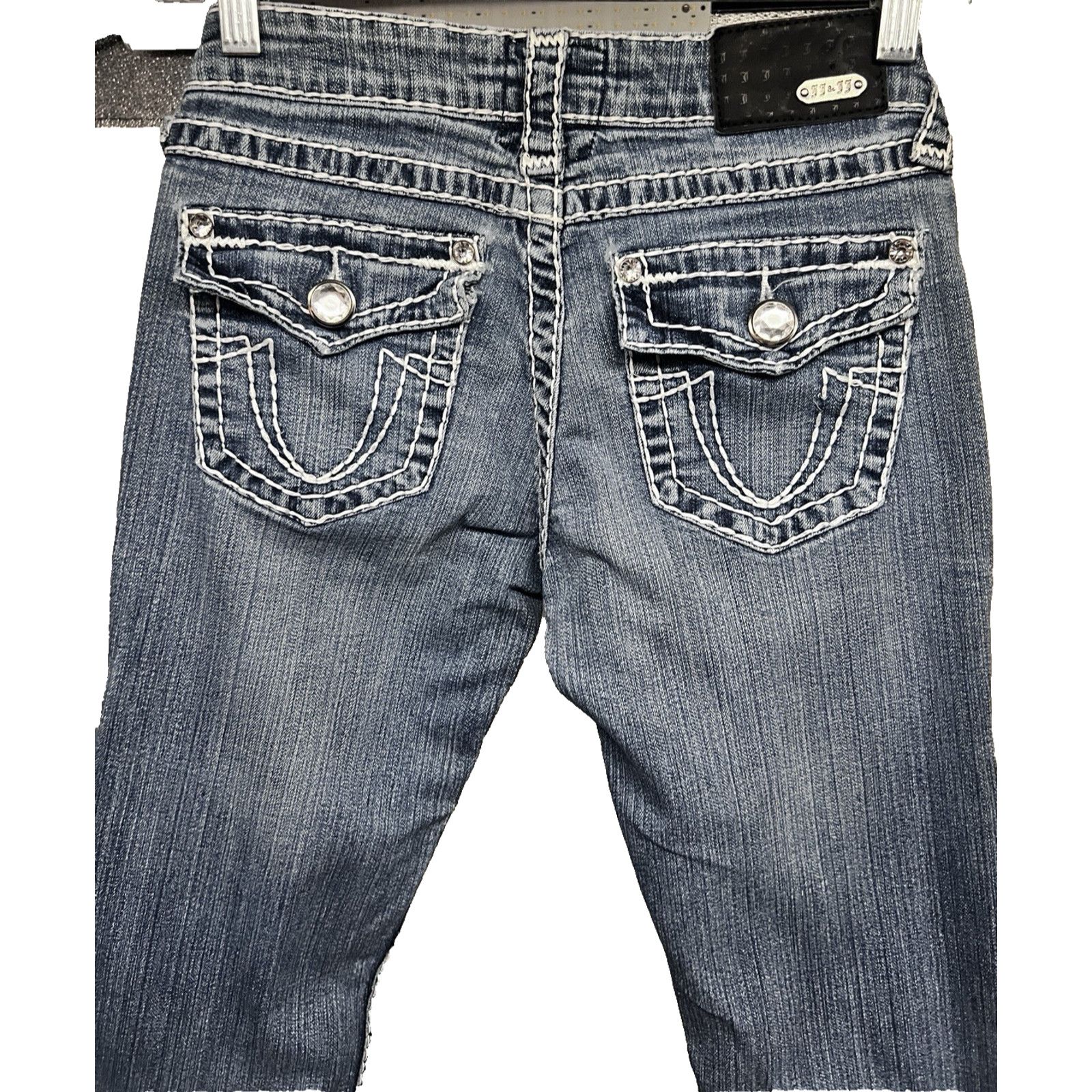 Vintage Vintage Flare Denim Jeans Sz 5 Flap Pockets Stretch 26x30 Size 26" / US 2 / IT 38 - 3 Thumbnail