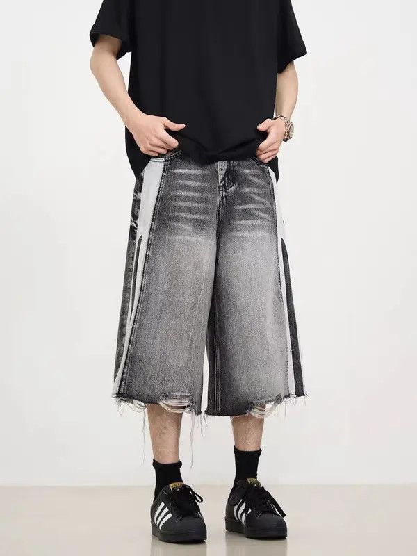 Japanese Brand VIBE Washed patchwork striped baggy denim shorts Size US 32 / EU 48 - 2 Thumbnail
