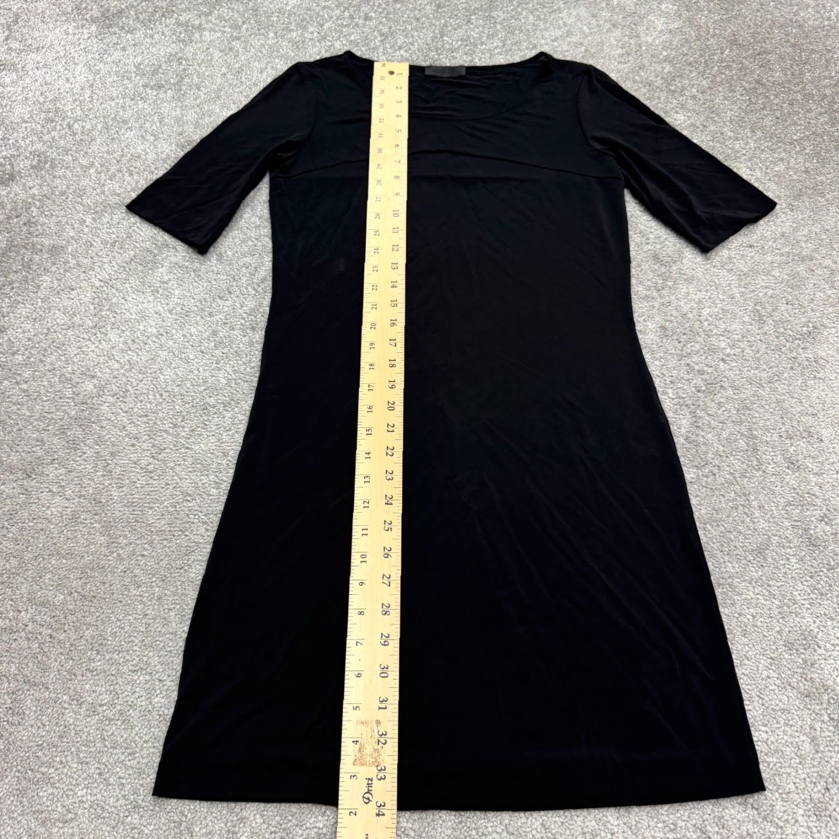 Vintage Kathleen Madden Midi Shift Dress Womens Small Black Short Sleeve Round Neck Work Size 28" / US 6 / IT 42 - 7 Thumbnail