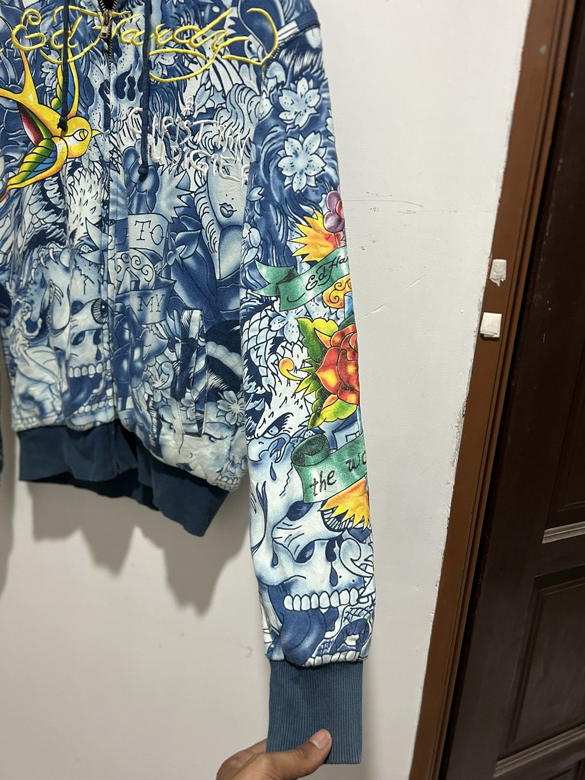 Ed Hardy Y2K Ed Hardy Christian Audigier Embroidery Fur Zip Up Hoodie Size US M / EU 48-50 / 2 - 5 Thumbnail