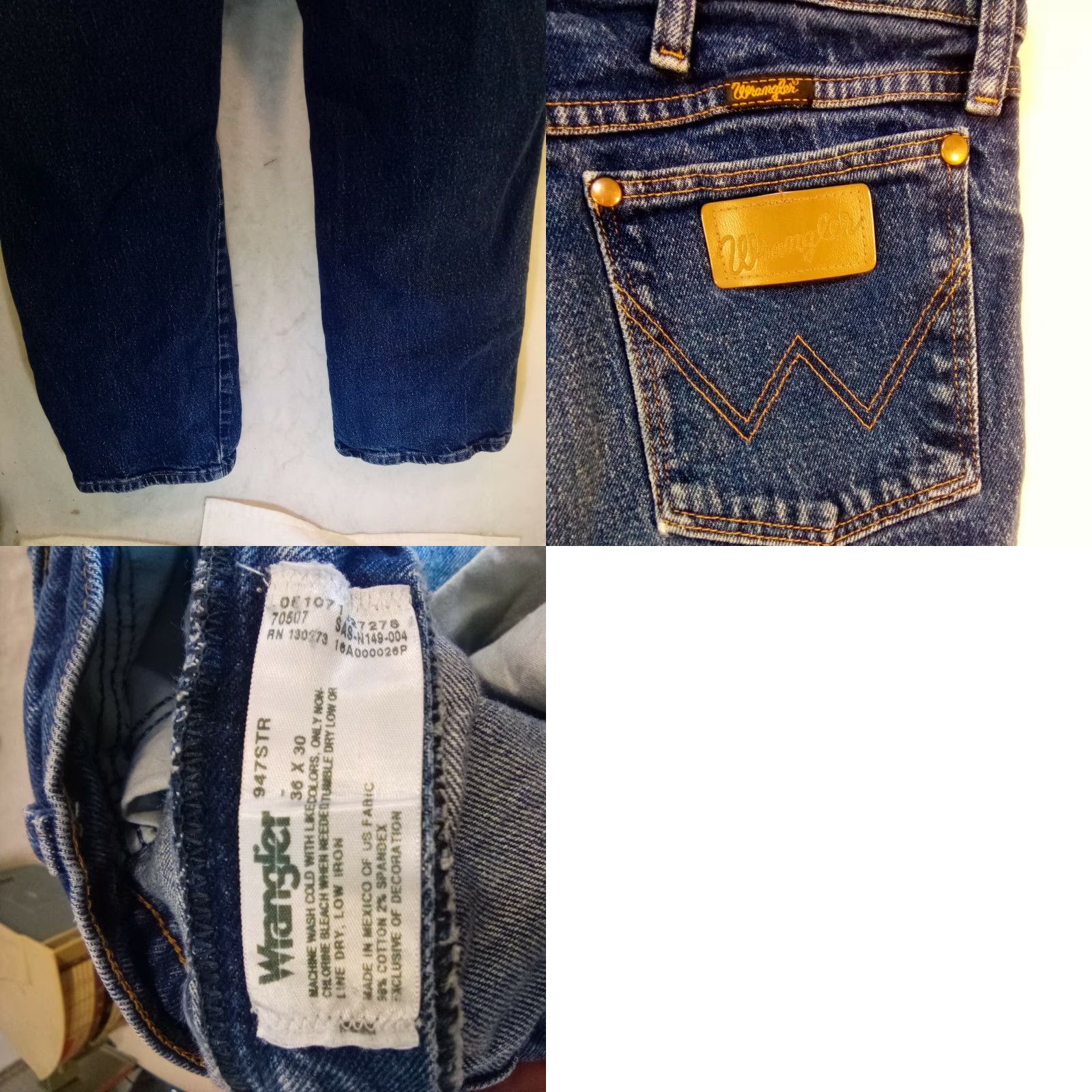 Wrangler VINTAGE Wrangler 947STR Jeans Denim Straight 36x30 98% cotton 2% spandex Blue Men Regular Inseam 30 Pockets Cowboy XL 2 Size US 36 / EU 52 - 8 Thumbnail