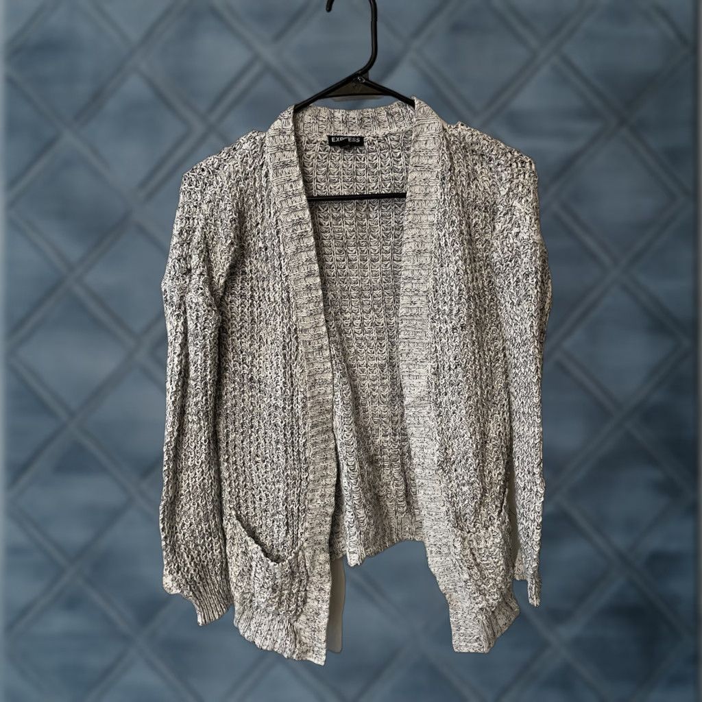 Express Express Cardigan Women’s XS Open Long Sleeve Lightweight Gray Sweater Regular Fit Cotton Blend Knit Size XS / US 0-2 / IT 36-38 - 1 Thumbnail