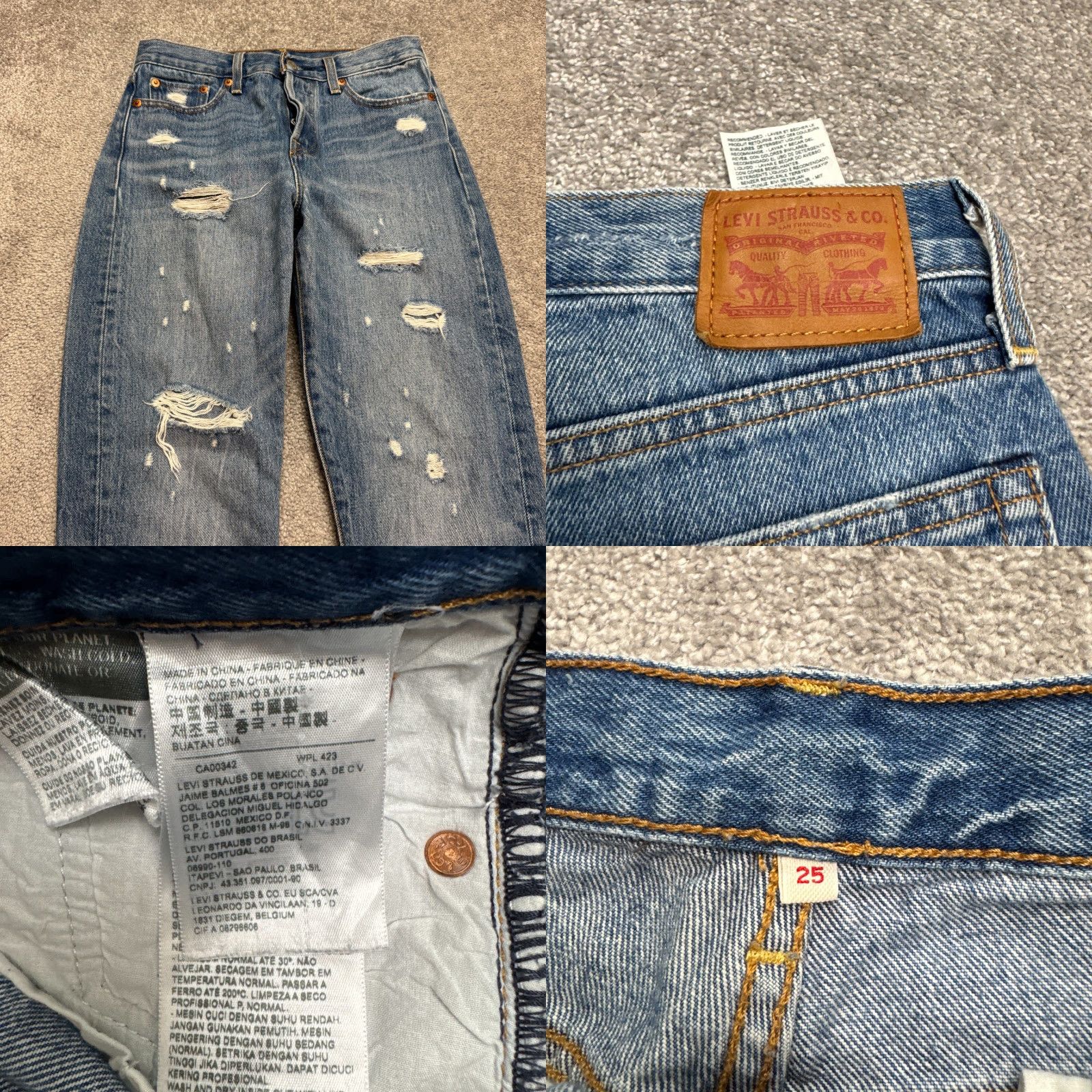 Levi's Levi's 501 Denim Jeans Womens 25 Blue Distressed Straight Fit Regular Button Fly Pockets 5-Pocket Classic Casual Size 42" / US 20 - 8 Thumbnail