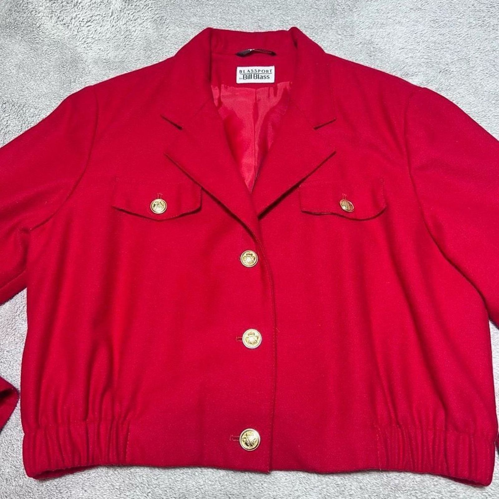 Bill Blass VTG bill blass Red Cropped Bomber Jacket Gold Buttons Size XL / US 12-14 / IT 48-50 - 4 Thumbnail