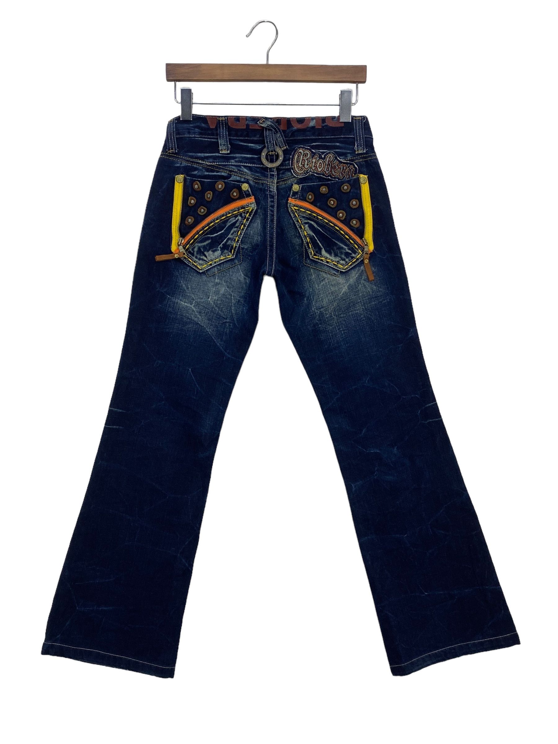 image of Rockers x Workers Riobera Japan Bootcut Workwear Hickory Buckle Back Wide Leg in Blue, Women's (Siz
