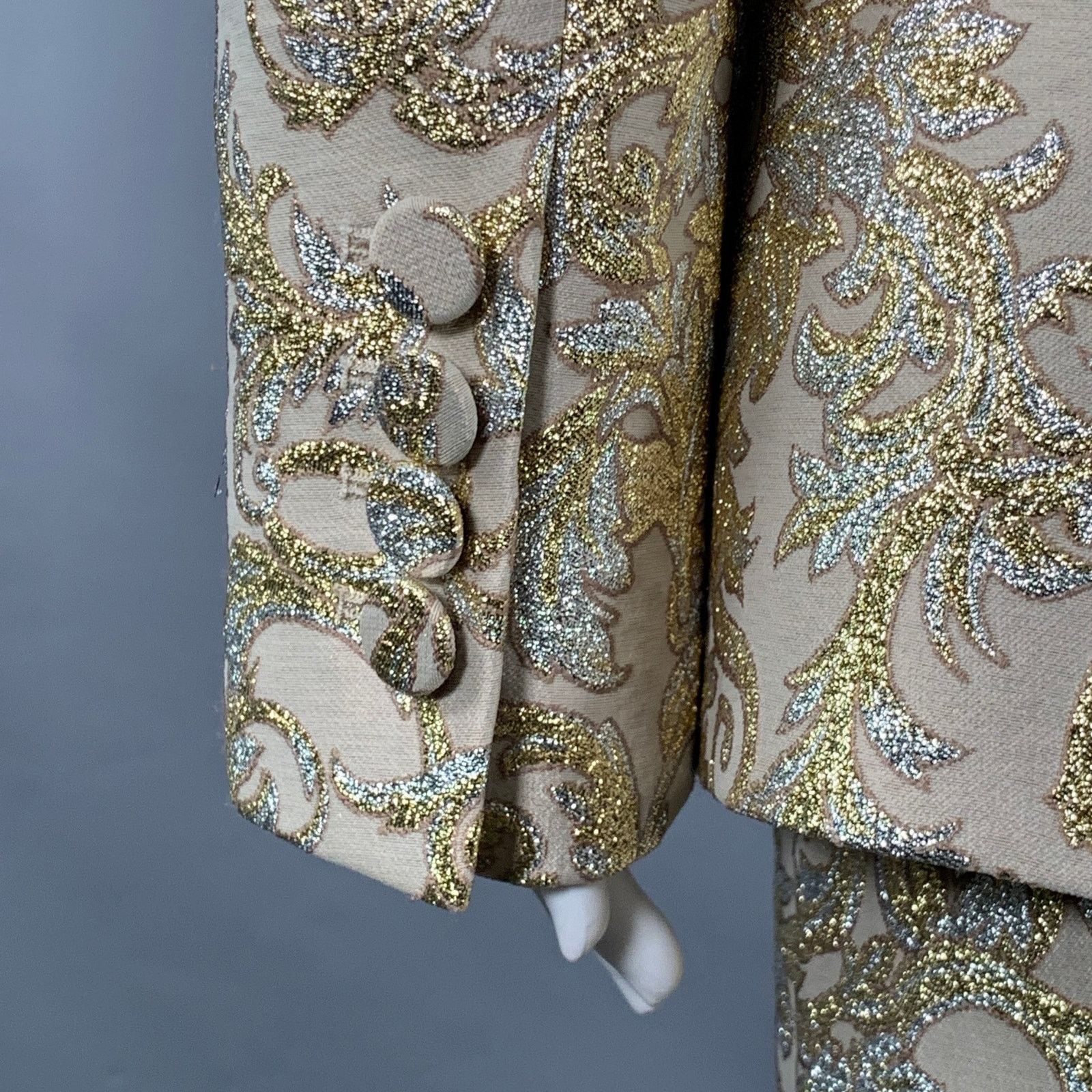 Stella McCartney Metallic Gold Silver Polyamide Jacquard Peak Lapel Pantsuit Size 26" / US 2 / IT 38 - 7 Thumbnail